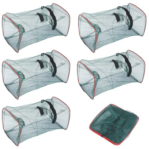 Jeoyiqau 5 Stück Fischreuse-Fishing Köderfischreuse Geeignet Zum Fangen Von Flusskrebse, Krabben, Fischen Usw. Zusammenklappbar, Mit Futterbeutel(45cm×22cm×22cm)