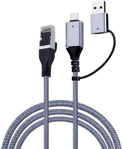 Mcbazel 2 in 1 USB A/USB C to Ethernet Cable 6.6FT, Type C to RJ45 Gigabit LAN Network Cord, Plug & Play, Compatible with MacBook, Nintendo Switch 2, iPad, iPhone 16 Pro/Max