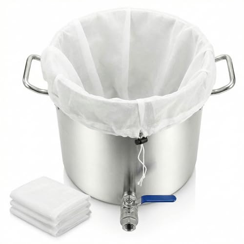 Set of 3 Large Brew Bags Reusable Straining Bag 26x22 Fine Mesh Strainer Filter for Home Brewing Wine Making Nut Milk Cheese Yogurt Juice, Muslin Bag with Drawstring for Grains Hops Fruit Cider