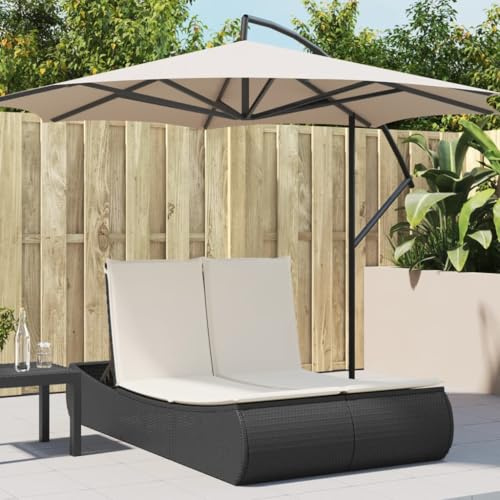 THOYTOUI 2-TLG. Set Bequeme Doppel-Sonnenliege Schwarz - Sonnenliegen & Kissen mit Verstellbarer Rückenlehne für Gemütliche Entspannung im Garten