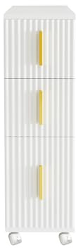 FEFE Slim Bathroom Storage Unit with 3 Narrow Drawers, Built-in Wheels, Mobile Bathroom Storage Cabinet for Living Room, Hallway