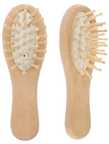 Healifty 2pcs Mini Wooden Hairbrush Set, Bamboo Inflatable Scalp Massager Comb for Adults, Small Detangling Paddle Comb for Hair Care and Cradle Cap Treatment