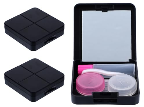 TEMPNAP 3 Sets Portable Contact Lens Travel Case with Mirror Small and Lightweight Black Pp Eye Lens Organiser Kit for Care