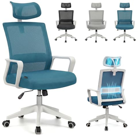 duehome | Silla de Oficina Ergonómica Dafne, Silla de Escritorio, Modelo Dafne, Acabado en Turquesa y Blanco, Medidas: 55 cm (Ancho) x 51 cm (Largo) x 111-121 cm (Alto)