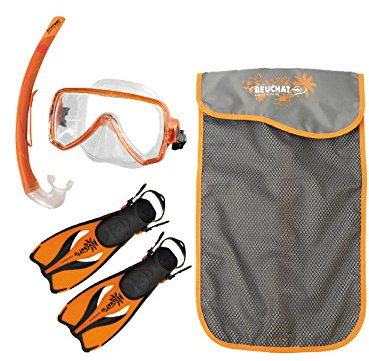 BEUCHAT Oceo Junior Schnorchelset für Kinder - Maske, Schnorchel, Flossen (Größe: 27/30 ; Farbe: orange)