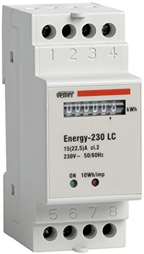 VEMER VN960100 ENERGY 230 LC - Contatore Energia Elettrica Elettromeccanico per Sistemi Monofase, Misuratore Consumo Elettrico, Installazione Barra DIN 2 Moduli, Bianco