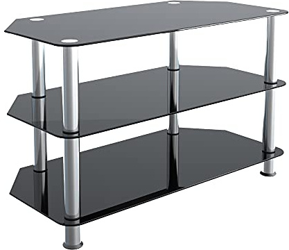 MAhara Glass Corner TV Stand – Black Glass TV Unit 80cm Wide – Suitable for Up to 42” TVs and Max Weight 40kg