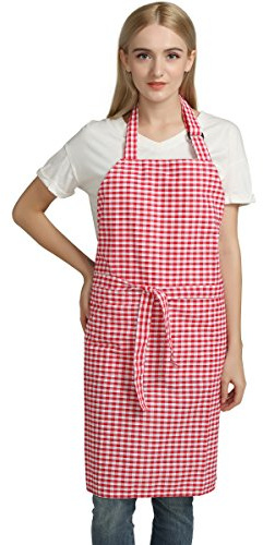 Jennice House Gingham Schürzen Vintage Chef Bib Check Schürzen aus reiner Baumwolle
