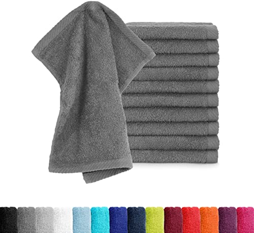 BaSaTex - 10er Pack Seiftücher für Gesichts- & Körperreinigung im Set - Frottee Seiflappen aus weicher Baumwolle in 30x30cm - Waschlappen Öko-Tex Made in Green Zertifiziert - Anthrazit