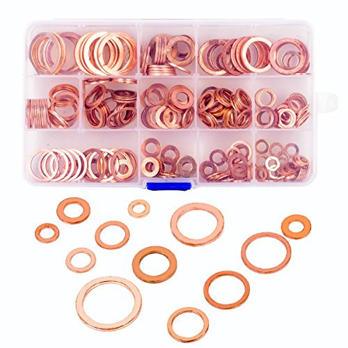 UKCOCO 280pezzi Rondelle in Rame e Guarnizioni Piatte Per Tappi Di Coppa Olio Kit Assortimento Guarnizioni Per Tappi Di Scarico Olio Con Scatola Di Plastica Trasparente