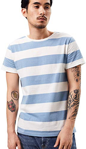 Wide Striped T Shirt for Men Breton Tee Stripes Sailor Top Cotton Basic Short Sleeve for Summer Beach Blue and White Striped XXL