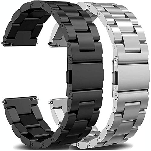 OTOPO 20mm Metall Armband for VivoActive 6 5 3,Forerunner 165/55/245/645 Armband, 2Pack Metallarmband Edelstahl Armbands for Venu/Venu Sq/Sq 2/Venu2 Plus Frauen Männer