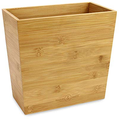 Bamboo Waste Paper Bin | Slimline Under Desk Office Paper Recycling Basket | Eco-Friendly Wooden Rubbish Trash Can | M&W