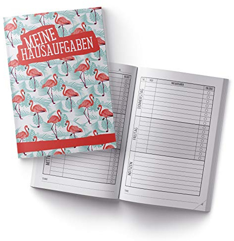 itenga Hausaufgabenheft Flamingo DIN A5 96 Seiten Schulbedarf Meine Hausaufgaben für Grundschule Gemeinschaftsschule Gymnasium