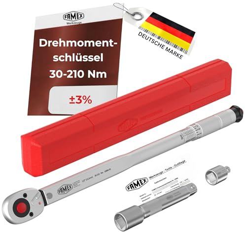Famex 10886-KS momentnyckel set 1/2 tum – 30–210 Nm – 3 delar – med kalibreringscertifikat