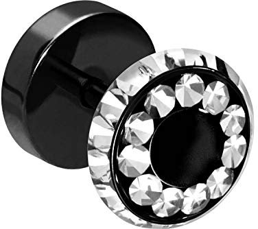 PIERCINGLINE Chirurgenstahl Fake Plug KRISTALLE + EPOXY Ohr Stecker Piercing Schwarz 10 mm