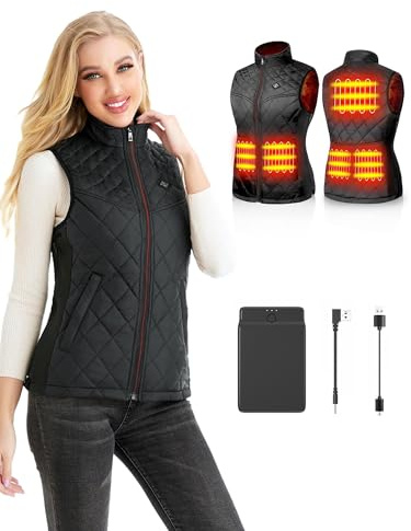 Kintiwe Gilet Chauffant Femme, Veste Chauffante avec Batterie, Électrique Gilet Chauffé avec 5 Zones de Chauffage,3 Niveaux de Température pour Ski en Plein air Randonnée Camping