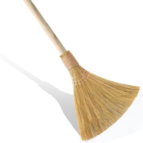 TTS For Home Natural Whisk Sweeping Hand Handle Broom - Brooms for Wedding Jumping Ceremony Halloween DIY Decoration - Vietnamese Straw Soft Broom - 12.2 Width, 28.35 Length