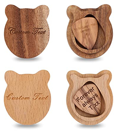 Dinikally Personalisierte SÜße Bären-Pick-Box Custom Gravierte Holz-Pick-Box Halter Fall Mit Plektrum Geschenk FÜR Sohn (sty1)