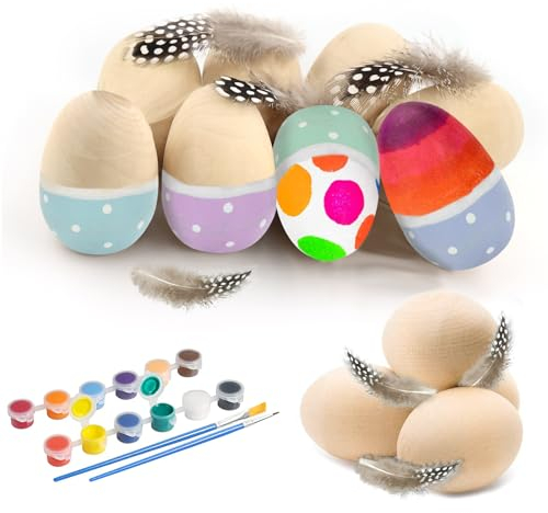 Holz Ostereier zum Bemalen,12 Stück,DIY Hölzerne Eier,Holzeier Ostern Deko Eier Basteln,Ostern Handwerk Holz Ornamente,Ostern Basteln Holz,Oster zum Aufhängen Holz,Hölzerne Eier Kinder Bastelset