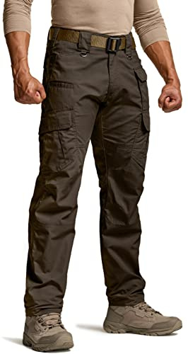 CQR Men's Tactical Pants, Water Resistant Ripstop Cargo Pants, Lightweight EDC Work Hiking Pants, Outdoor Apparel, Duratex Mag Pocket Dark Brown, 36W x 32L