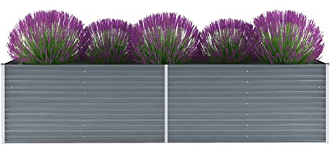 Mogou Garten-Hochbeet, Pflanzkübel, Kräuterbeet, Hochbeete-kit, Schneckenzaun, Pflanztrog, Pflanzgefäße, Pflanzfolie Für Hochbeet,Teichbecken, Verzinkter Stahl 320x80x77 cm Grau