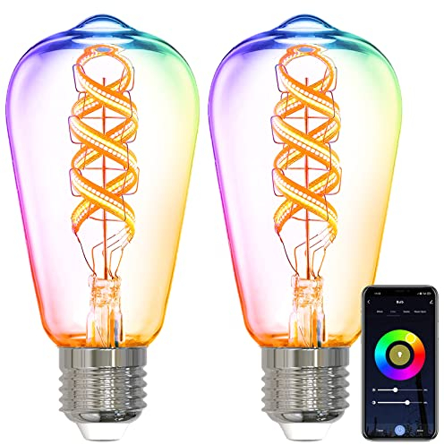 ANTELA Lampadine Smart E27, 5W Smart LED Edison ST64 (Trasparente-2) Vintage Bulb, Dimmerabile Lampadine Alexa RGB, Controllo APP Compatibile con Google Home, 2 pezzi