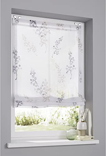 Halbtransparentes bedrucktes Raffrollo mit Edelstahl - Fensterhaken Danny, praktische Montage ohne Bohren, lichtfilternd, Dessin in Taupe, Gr. 45 x 140