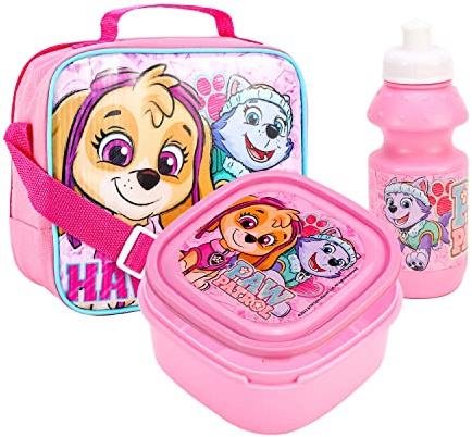 TDL PAW Patrol Skye Have Fun - Bolsa de almuerzo aislada de 3 piezas, caja de sándwich y botella para escuela y viajes, color rosa
