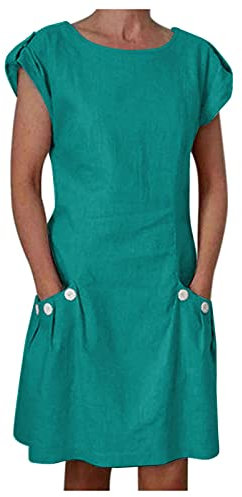Business-Kleider für Damen, Mini-Tasche, lässiges Kleid, Ärmel, Damenkleid, Knopf, locker, kurz, einfarbig, Rundhalsausschnitt, knielanges Sommerkleid, grün, XXL