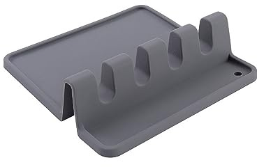 Repose-ustensiles de cuisine en silicone pour louche, spatule, pince, fourchette – Résistant à la chaleur, sans BPA, gris, 1 pièce