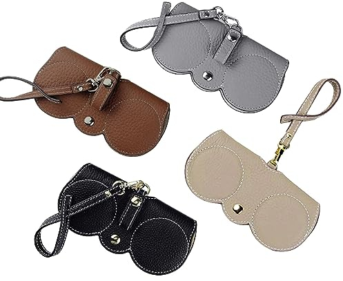 SJUNJIE 4 Stück Mode Sonnenbrillenetui,Tragbares Etui für Sonnenbrillen,Brillennetui zum Anhängen,Weiches Leder Sonnenbrille Tasche,Flaches Sonnenbrillen Etui,Unisex (4 Farben)