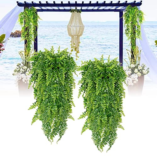 BEIJIALY 2 Pcs Plantes de Fougères Artificielles de Boston, Plantes Artificielles Suspendues Vignes de Lierre en Plastique Vert Fausses Plantes de Fougères Murales pour Décoration de Jardin de Mariage