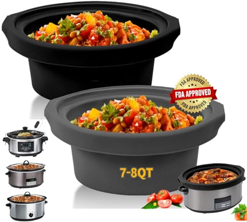 Maywe Tanso Slow Cooker Liners fit Crock Pot 7-8 QT,2PCS Crock Pot Liners For 7-8 Quart Oval or Round Slow Cookers,Reusable/Leakproof/Dishwasher Safe(Grey/Black)