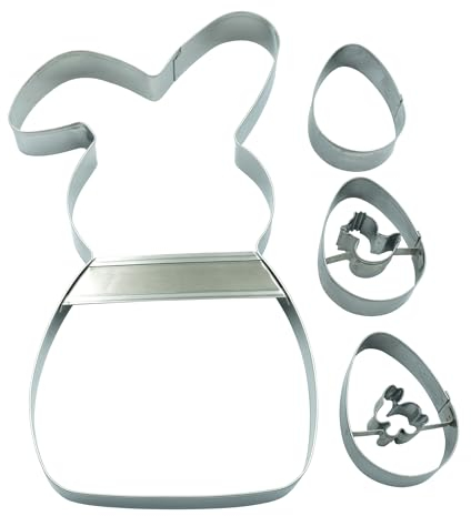 BekkiB 4er-Set Ausstechformen Hase & Ostereier - 1 großer Osterhasen-Ausstecher, 1 Linzer Unterteil & 2 Linzer Ausstecher aus Edelstahl sind spülmaschinengeeignet - 7269
