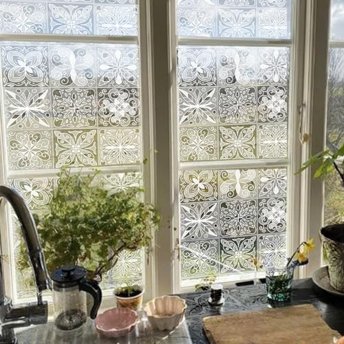 ChicSkin Kunstgeätztes Glas Folie für Fenster, Quadrat Fliesenmuster milchglasfolie, Fensterfolie sichtschutz blickdichte, Geeignet für Wohnzimmer Küche Schlafzimmer Büro fensterdekoration 58X193CM