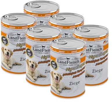 Landfleisch Hypoallergen Adult 6 x 400g Ziege | für ernährungssensible Hunde | Ohne Gluten, Zucker, GVO & Soja | Monoprotein