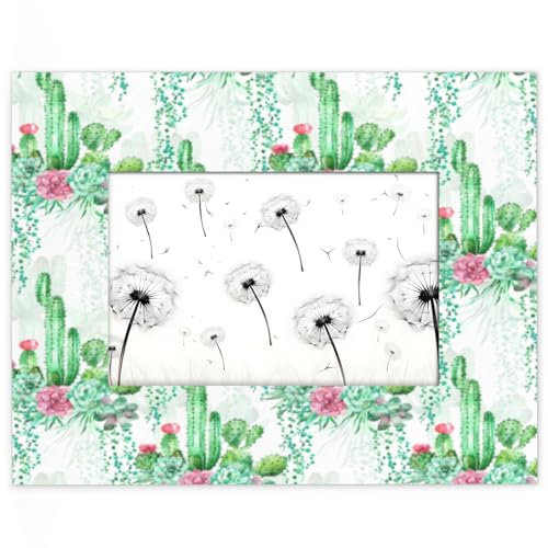 Sukkulenten Kaktus Bilderrahmen für Display, 13,9 x 8,8 cm, tropischer Kaktus, Holzrahmen, Desktop oder Wand, Heimdekoration, Bilderrahmen