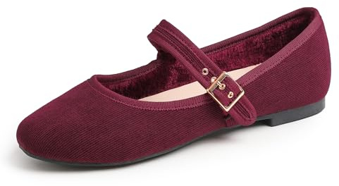 Feversole Dam mjuk andningsbar Mary Jane minnesskum vadderad komfort rund tå metallspänne platta promenadskor, Bourgogne manchester Mary Jane med kort plusg foder, 36 EU