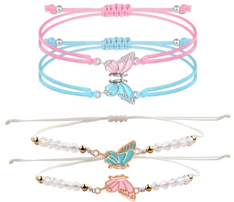 EHDWXVZM 4 Pièces Bracelets Papillon Tressés - Bracelets Assortis et d'Amitié pour Filles