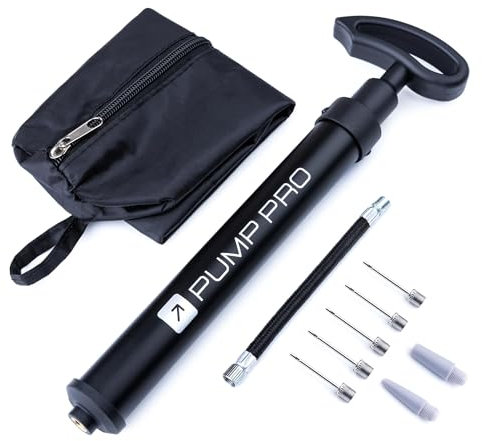 PUMP PRO Ball Pump with Needles, Hose, Adaptors & Bag | Fast Hand Air Pump for Football, Basketball, Rugby, Bike, Balloons, Volleyball, Netball, Soccer & Inflatables | Mini Portable Valve Inflator