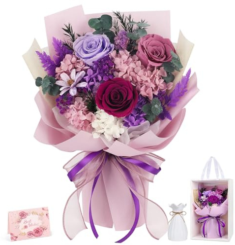 Flowers for Delivery Prime Preserved Flowers Bouquet with Vase, Purple