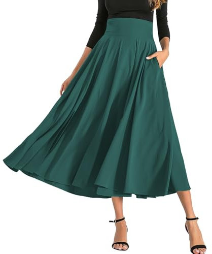 MGizo DtiSpectrum Jupe Midi Trapèze pour Femme - Jupe Longue Plissée Taille Haute avec Fente et Nœud Papillon, Jupe Évasée Fluide et Soyeuse Vintage de Couleur Unie