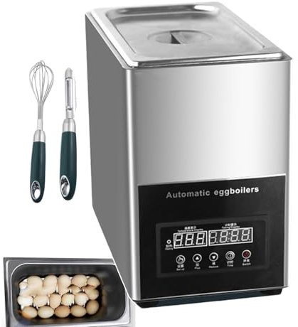forplubossmmp Hervidor De Huevos Eléctrico Comercial con Control De Temperatura De 30 A 90°C | Hervidor De Huevos De Fuente Termal De 0 A 99 Minutos | Máquina Automática para Escalfar Huevos De 9L
