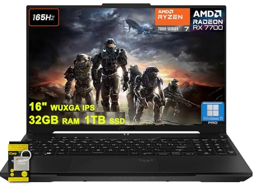 ASUS TUF Gaming A16 Laptop 16 WUXGA 165Hz 100% sRGB AMD 8-core Ryzen 7 7735HS 32GB DDR5 1TB SSD Radeon RX 7700S (>RTX4060) Backlit USB4 AI Noise Cancelation Win11Pro w/ICP Accessory