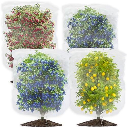 4Pack Fruit Tree Netting Bird Protection, 180x140cm 6x4.6ft Fine Mesh Bags Garden Netting For Veg Patch Blueberry Bird Nettings For Fruit Trees Bush Nettings Strawberry Netting