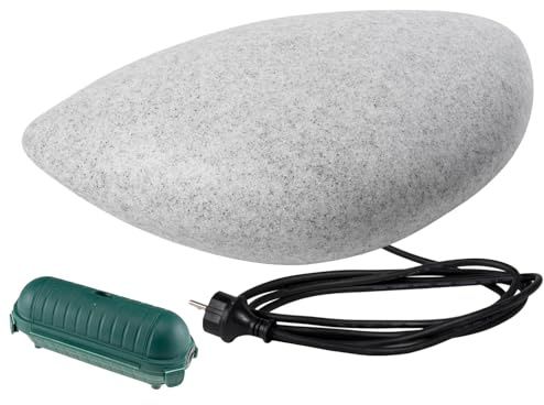 JungesLicht Marmo Außenleuchte mit 2 E27-Fassungen, IP65, Polycarbonat-Lampenschirm in Steinoptik 2,5m Kabel, Garten-Dekorationslampe, Kabelbox, 230Volt, 60x40x20cm, Rasenleuchte, ohne Leuchtmittel