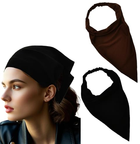 Black Hair Scarf Headband for Women Elastic Hair Bandanas for Teen Girls Fashion Triangle Headscarf for Women's Hair Head scarf Kerchief Elegant Hair Accessories for Women 2 Pack Brown Headbands