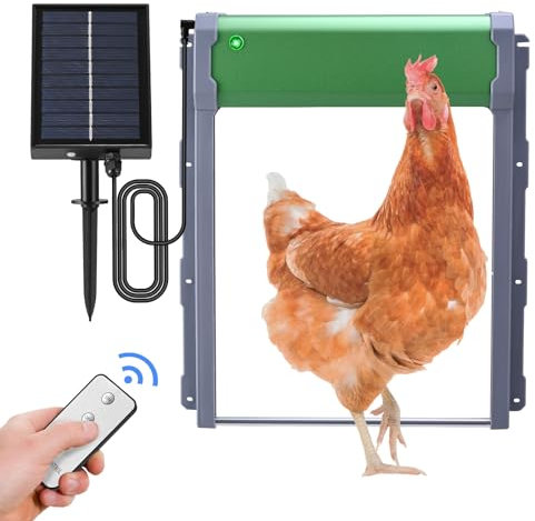 Automatische Hühnerklappe solar mit Schaltuhr/Lichtsensor, Anti-klemm, solarbetriebene elektrische Hühnerklappe Großes Solarpanel 40M Fernbedienung