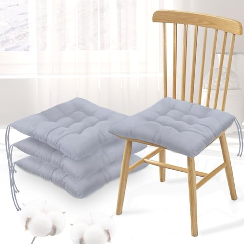 MeYuxg 4er Set Sitzkissen mit Bändern,Stuhlkissen 40x40cm,Weiche Bequemes Sitzkissen,Sitzpolster Outdoor & Indoor,Auflagen für Gartenstühle, Bürostuhl, Balkonstuhl(Gris)